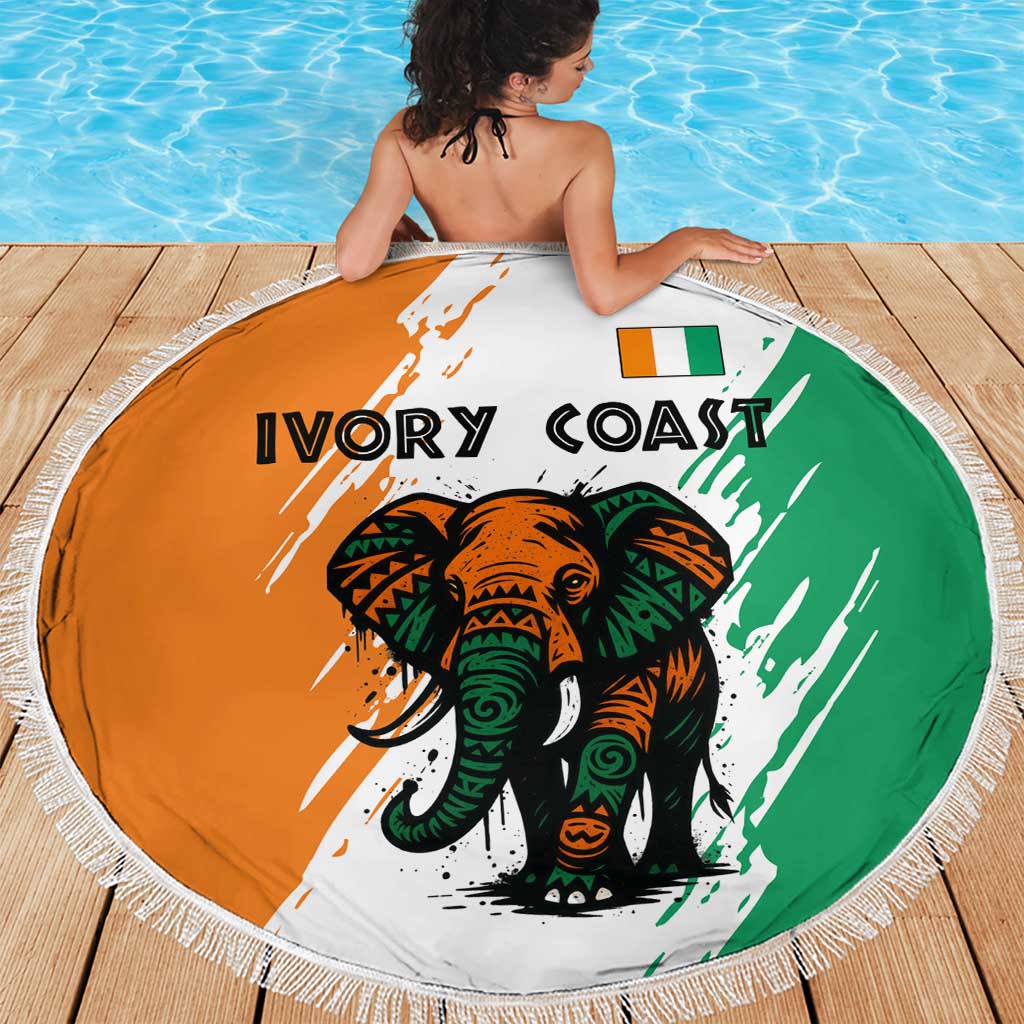 Ivory Coast Beach Blanket with Tribal Elephant and Paint Splash Design - Wonder Print Shop