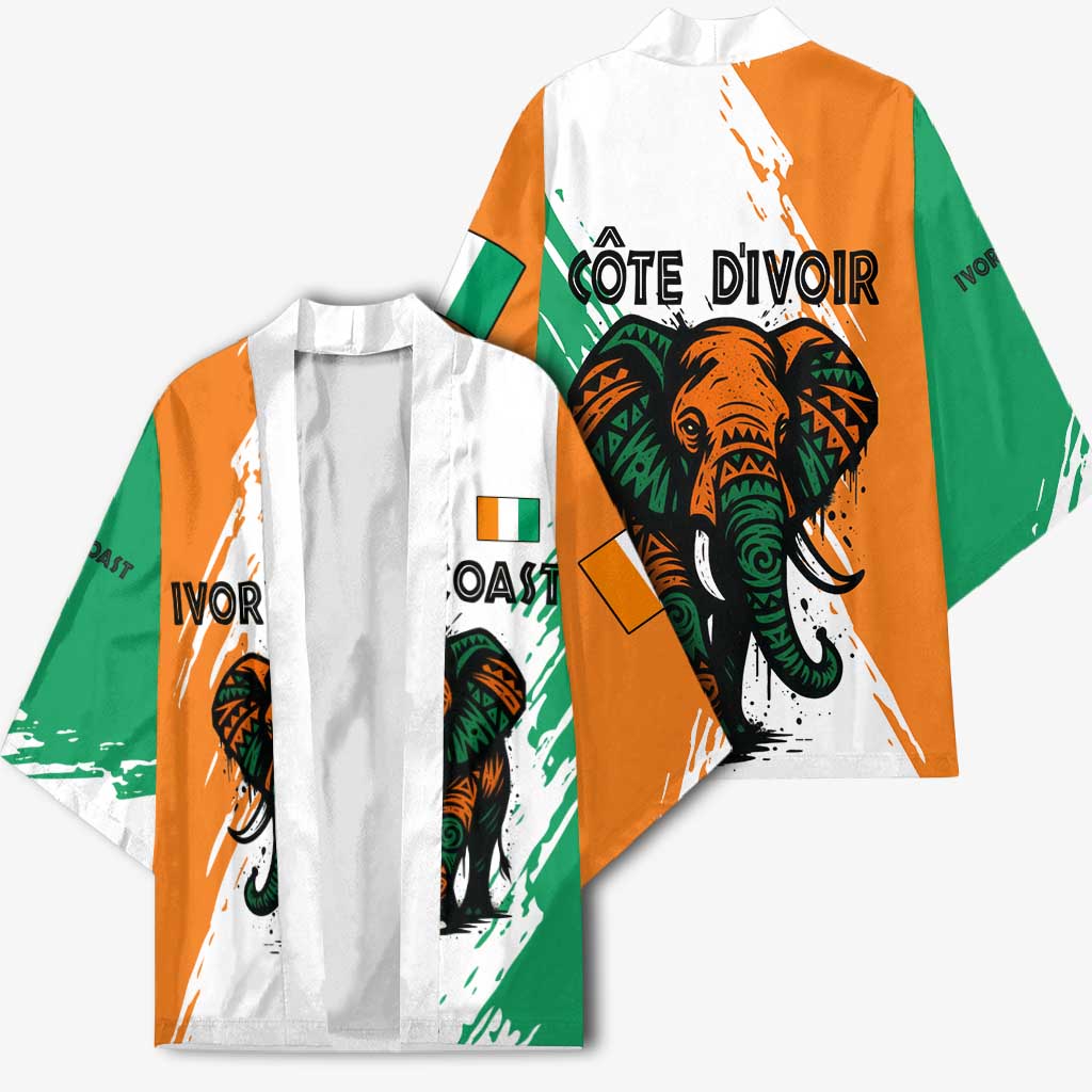 Ivory Coast Kimono with Tribal Elephant and Paint Splash Design - Wonder Print Shop