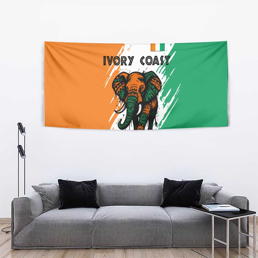 Ivory Coast Tapestry with Tribal Elephant and Paint Splash Design - Wonder Print Shop