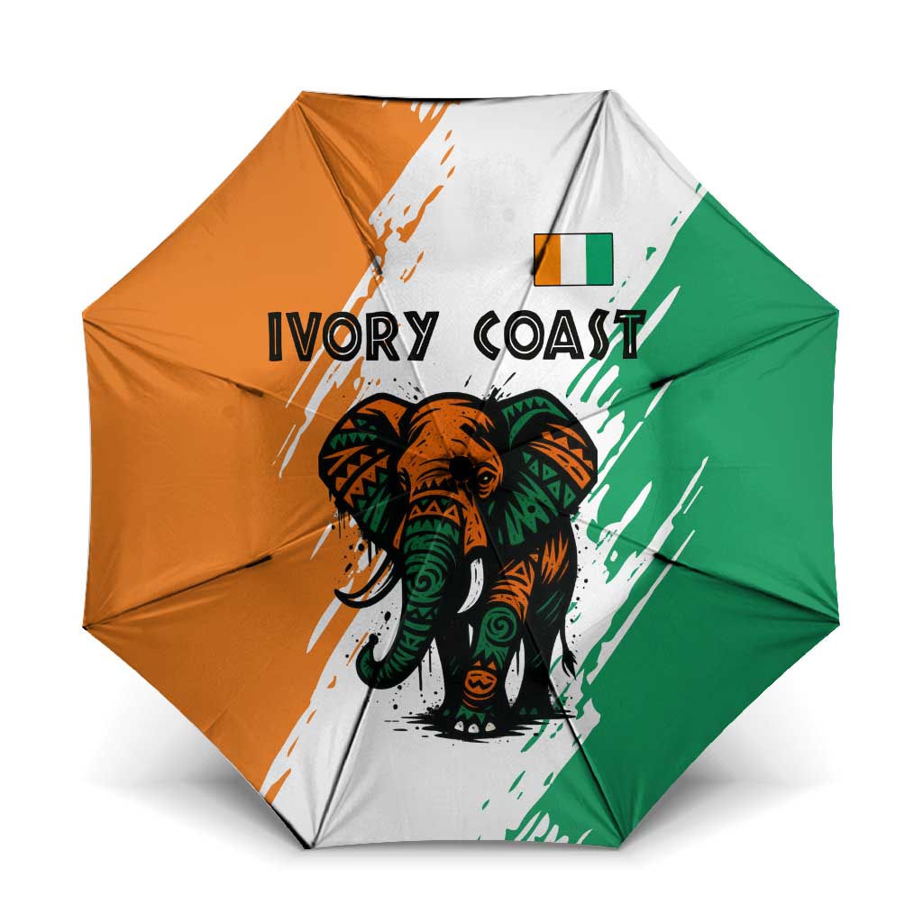 Ivory Coast Umbrella with Tribal Elephant and Paint Splash Design - Wonder Print Shop