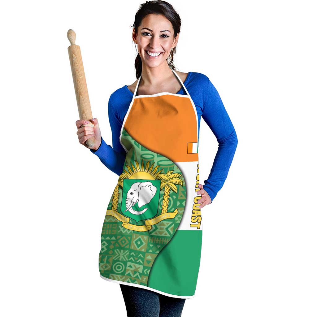 Ivory Coast Apron with Elephant Crest and Tribal Pattern Design - Wonder Print Shop