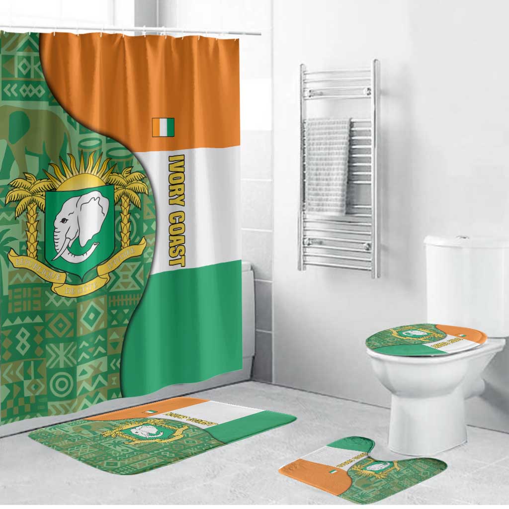 Ivory Coast Bathroom Set with Elephant Crest and Tribal Pattern Design - Wonder Print Shop