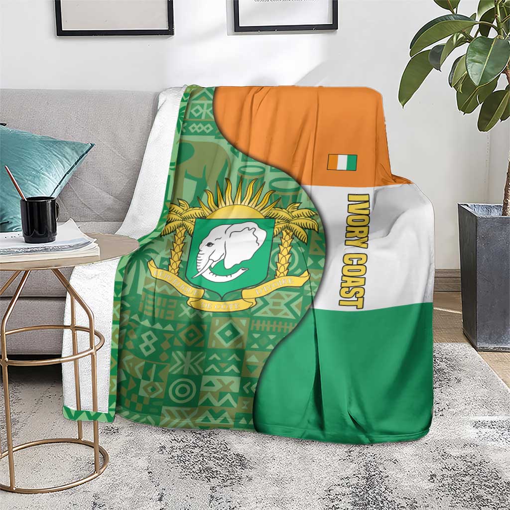 Ivory Coast Blanket with Elephant Crest and Tribal Pattern Design - Wonder Print Shop