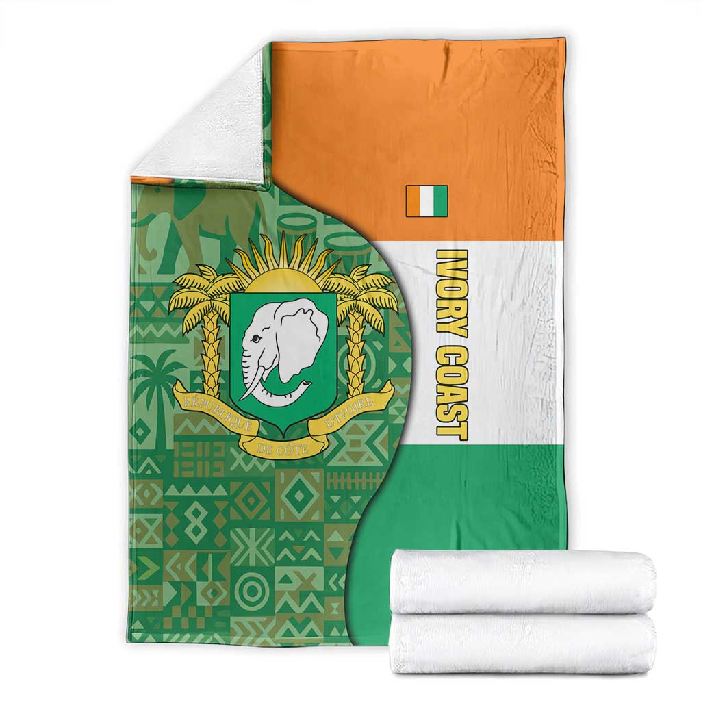 Ivory Coast Blanket with Elephant Crest and Tribal Pattern Design - Wonder Print Shop
