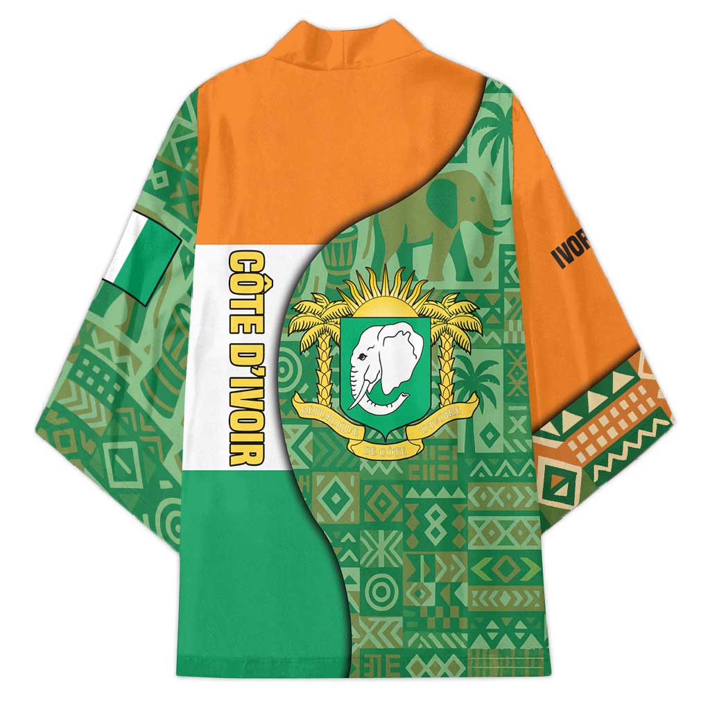 Ivory Coast Kimono with Elephant Crest and Tribal Pattern Design - Wonder Print Shop