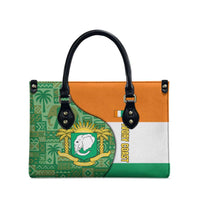 Ivory Coast Leather Bag with Elephant Crest and Tribal Pattern Design - Wonder Print Shop