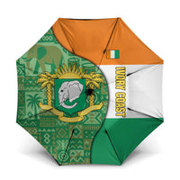 Ivory Coast Umbrella with Elephant Crest and Tribal Pattern Design - Wonder Print Shop