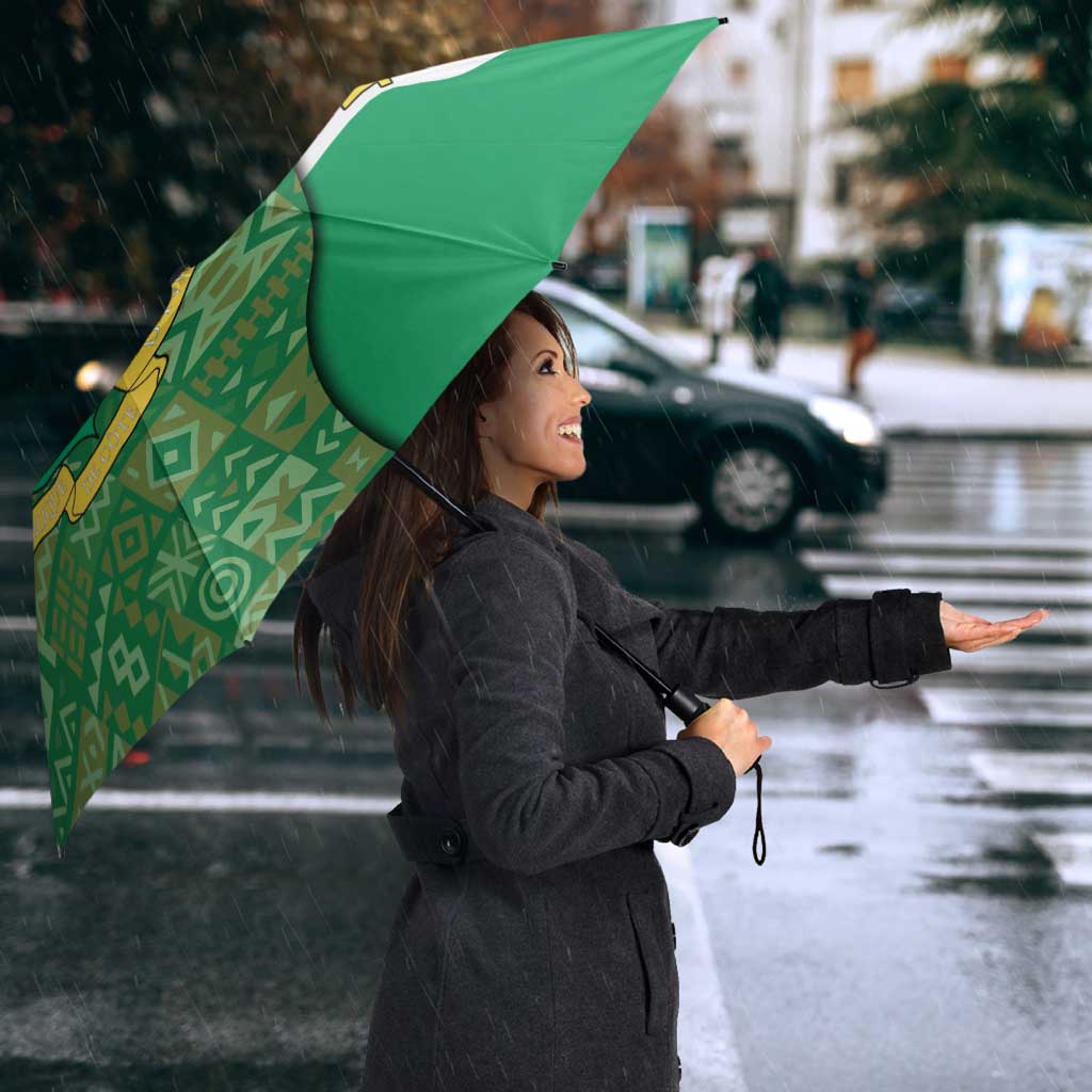 Ivory Coast Umbrella with Elephant Crest and Tribal Pattern Design - Wonder Print Shop