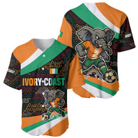 Ivory Coast Baseball Jersey with Soccer Elephant and Tribal Pattern Design - Wonder Print Shop