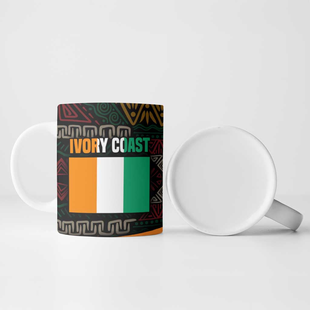 Ivory Coast Ceramic Mug with Soccer Elephant and Tribal Pattern Design - Wonder Print Shop