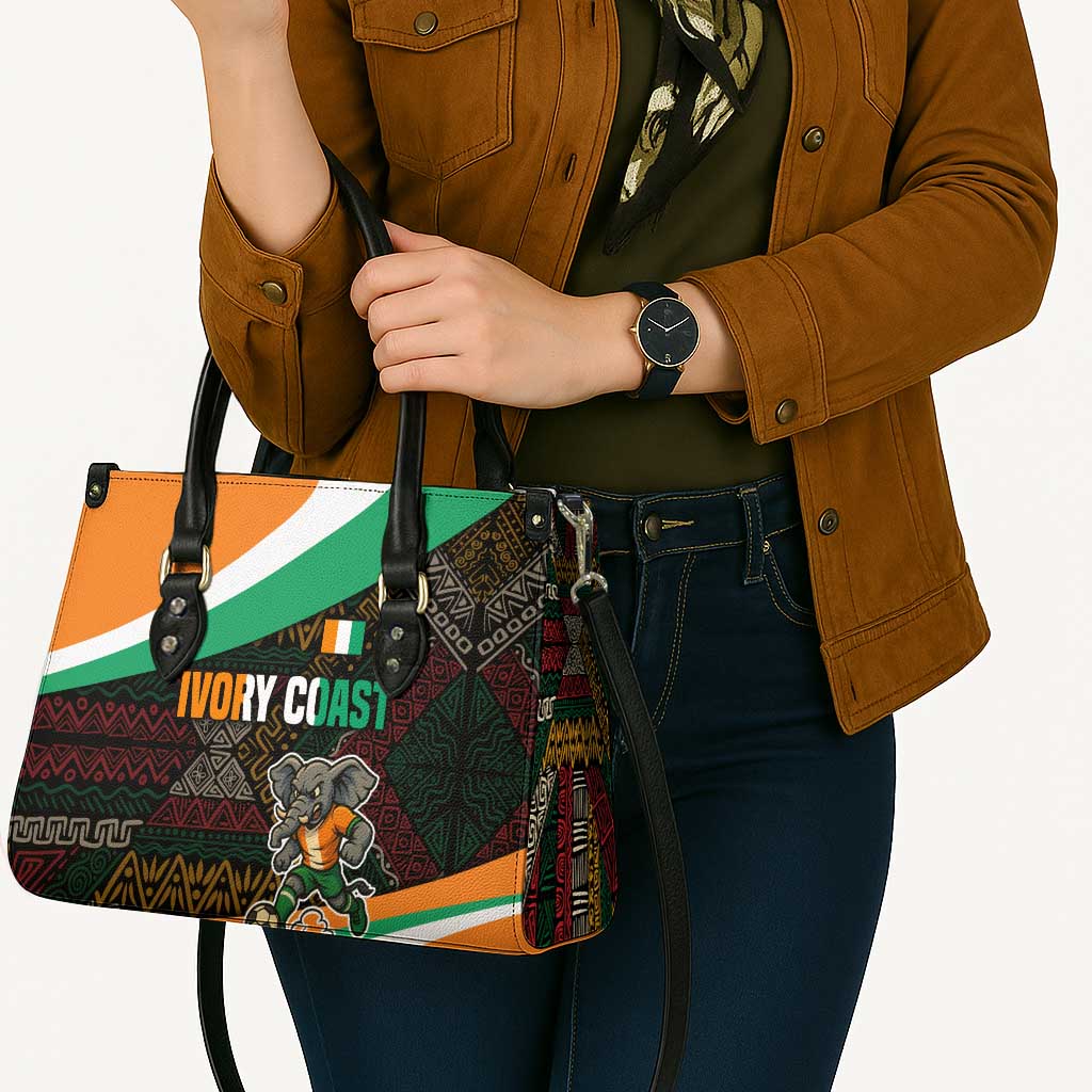 Ivory Coast Leather Bag with Soccer Elephant and Tribal Pattern Design - Wonder Print Shop