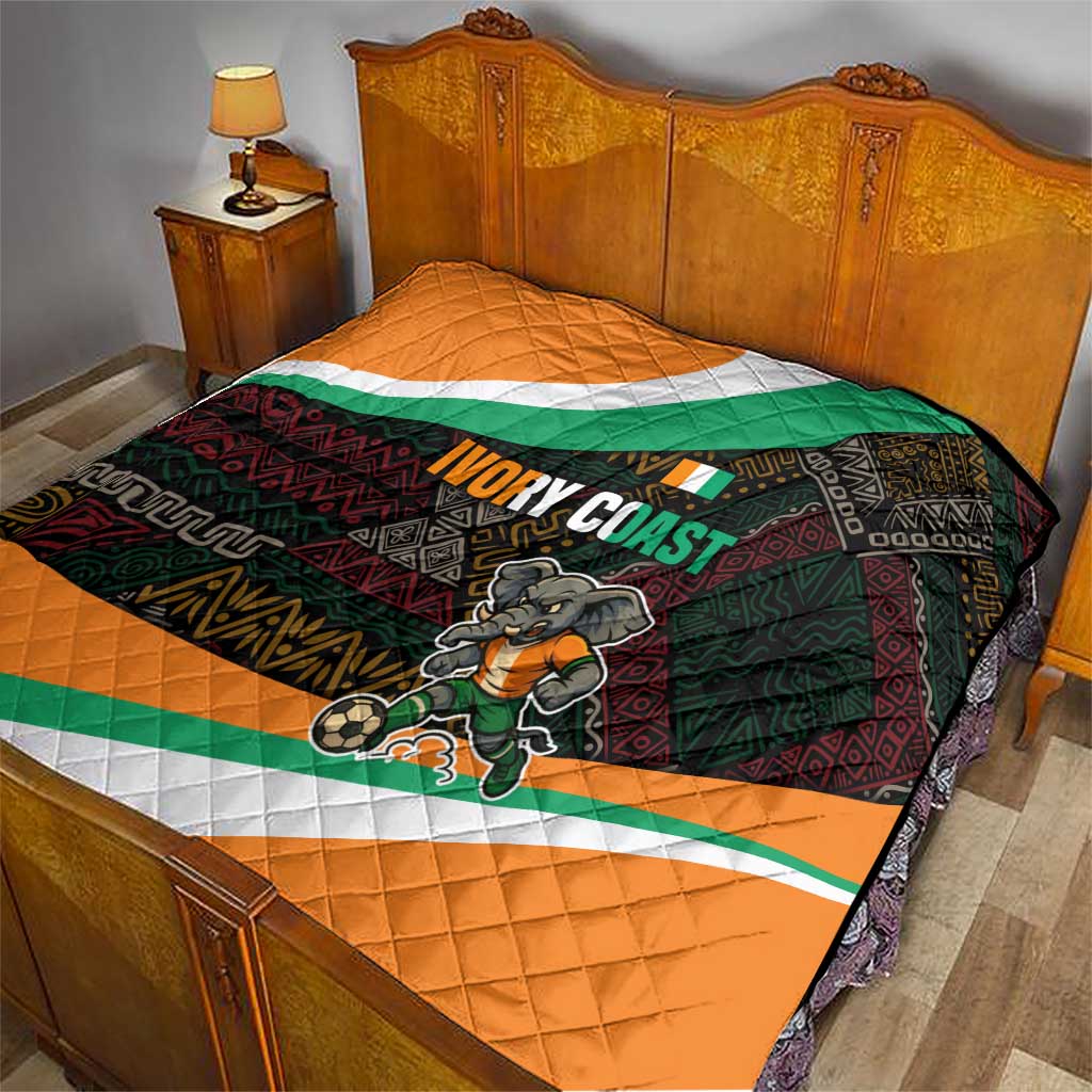 Ivory Coast Quilt with Soccer Elephant and Tribal Pattern Design - Wonder Print Shop