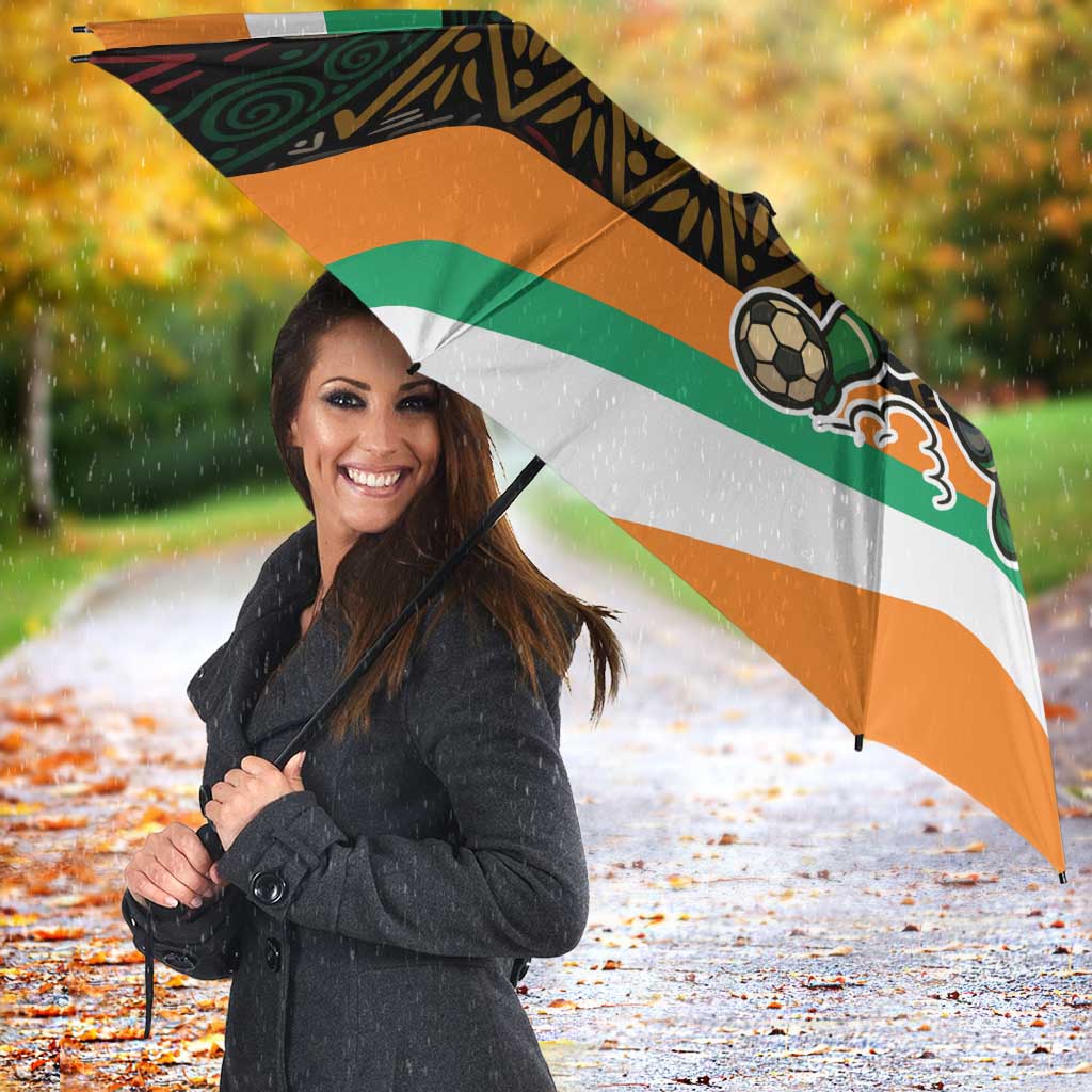 Ivory Coast Umbrella with Soccer Elephant and Tribal Pattern Design - Wonder Print Shop