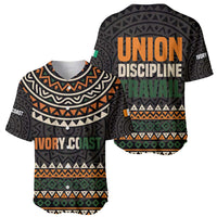 Ivory Coast Baseball Jersey with Ethnic Geometric Pattern and National Motto Design - Wonder Print Shop