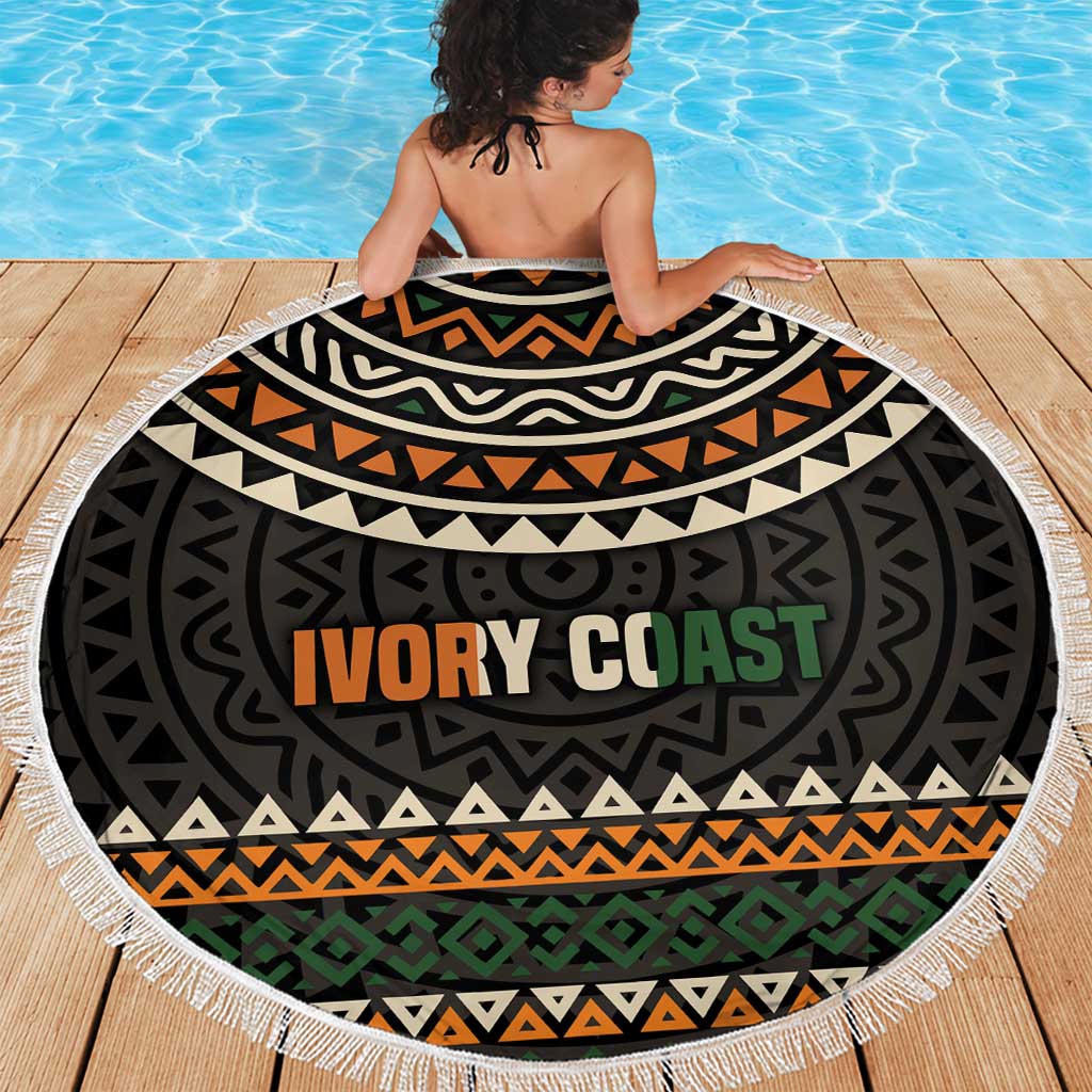 Ivory Coast Beach Blanket with Ethnic Geometric Pattern and National Motto Design - Wonder Print Shop