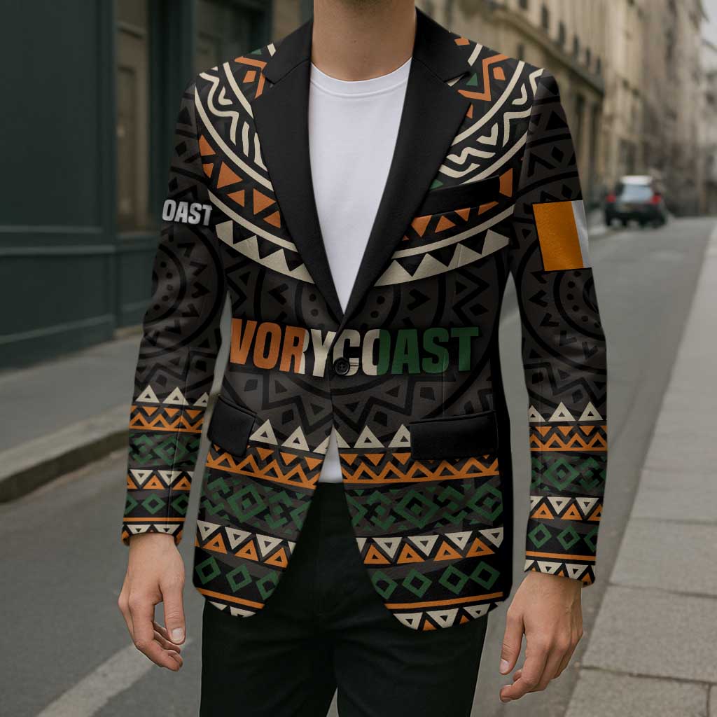 Ivory Coast Blazer with Ethnic Geometric Pattern and National Motto Design - Wonder Print Shop