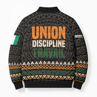 Ivory Coast Bomber Puffer Jacket with Ethnic Geometric Pattern and National Motto Design - Wonder Print Shop