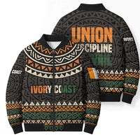 Ivory Coast Bomber Puffer Jacket with Ethnic Geometric Pattern and National Motto Design - Wonder Print Shop