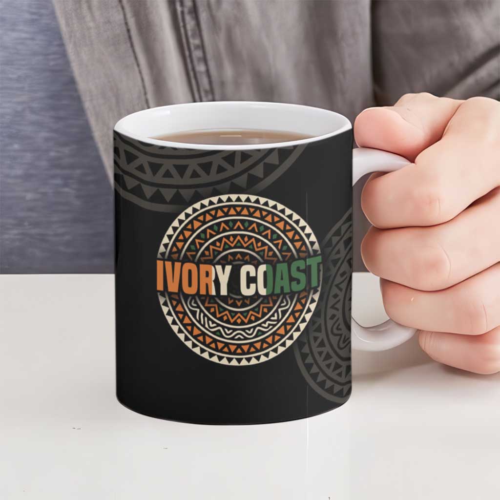 Ivory Coast Ceramic Mug with Ethnic Geometric Pattern and National Motto Design - Wonder Print Shop