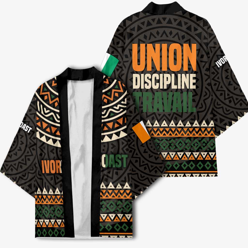 Ivory Coast Kimono with Ethnic Geometric Pattern and National Motto Design - Wonder Print Shop