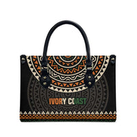 Ivory Coast Leather Bag with Ethnic Geometric Pattern and National Motto Design - Wonder Print Shop