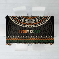 Ivory Coast tablecloth with black geometric pattern and 'IVORY COAST' center text