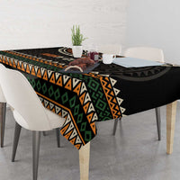 Ivory Coast tablecloth with black base and colorful geometric zigzag trim