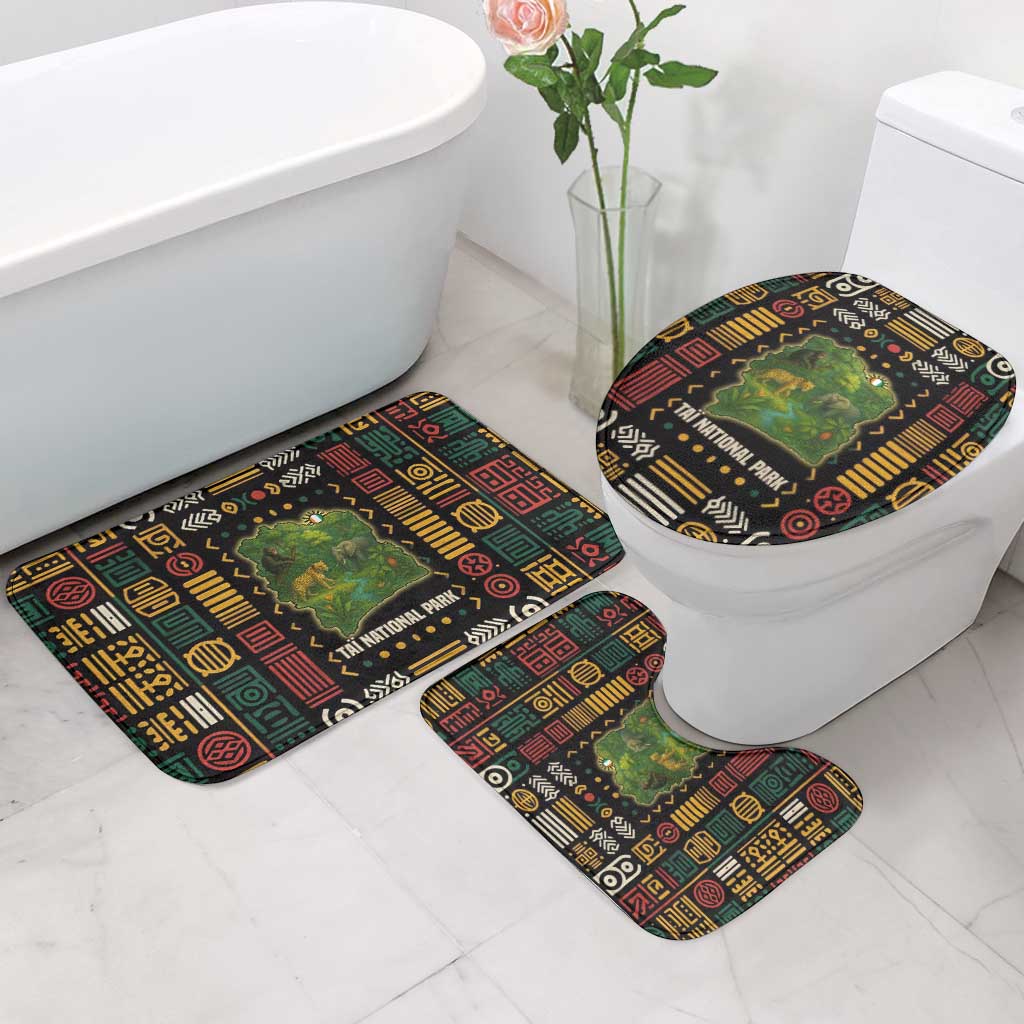 3-piece bathroom rug set with Taï National Park map print