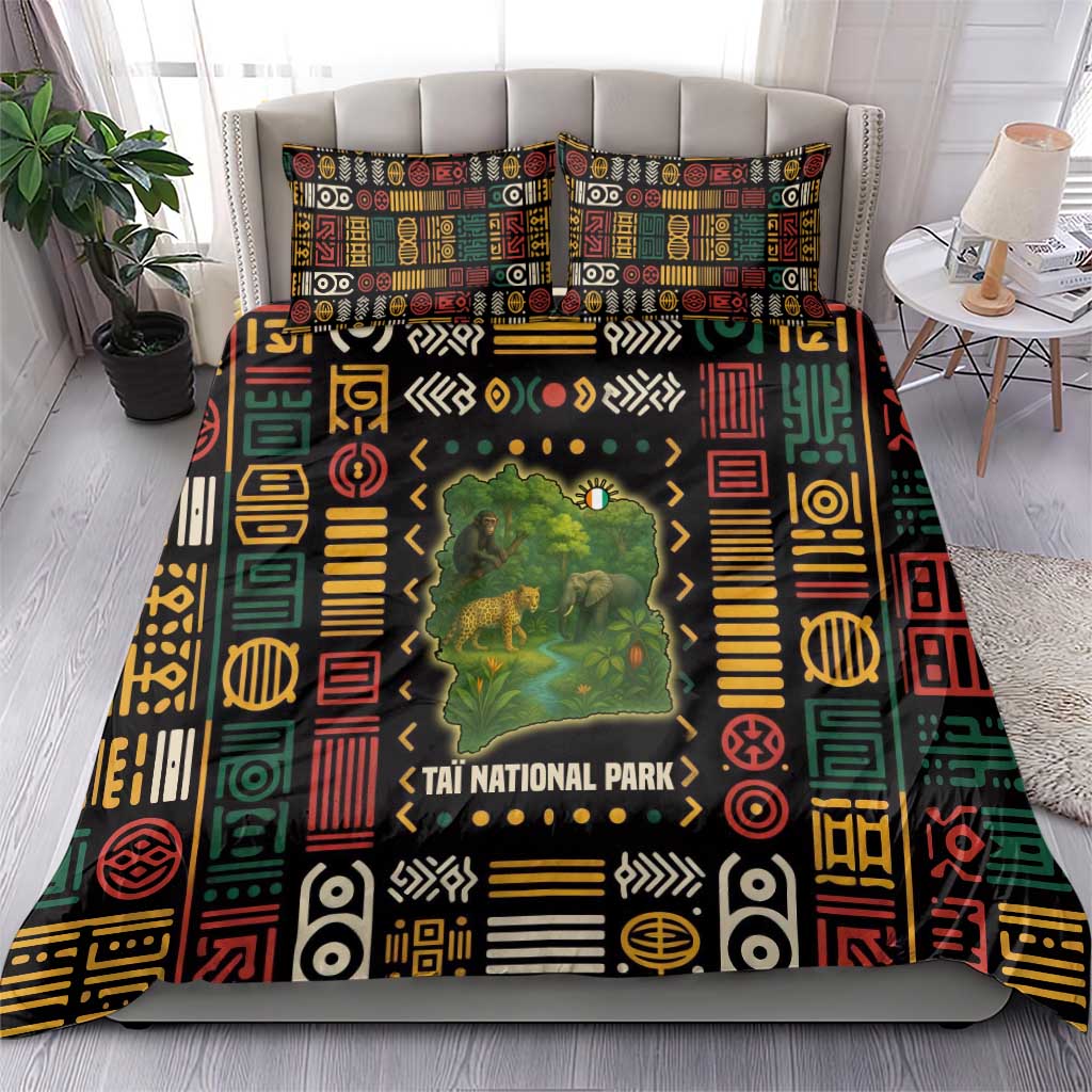 Ivory Coast Bedding Set with Taï National Park Wildlife Map Design - Wonder Print Shop