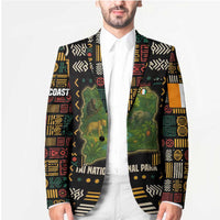 Multicolor unisex blazer with Taï National Park wildlife map print