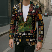 Multicolor blazer with Taï National Park wildlife map print