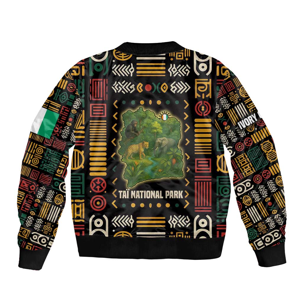 Ivory Coast Bomber Jacket with Taï National Park Wildlife Map Design - Wonder Print Shop