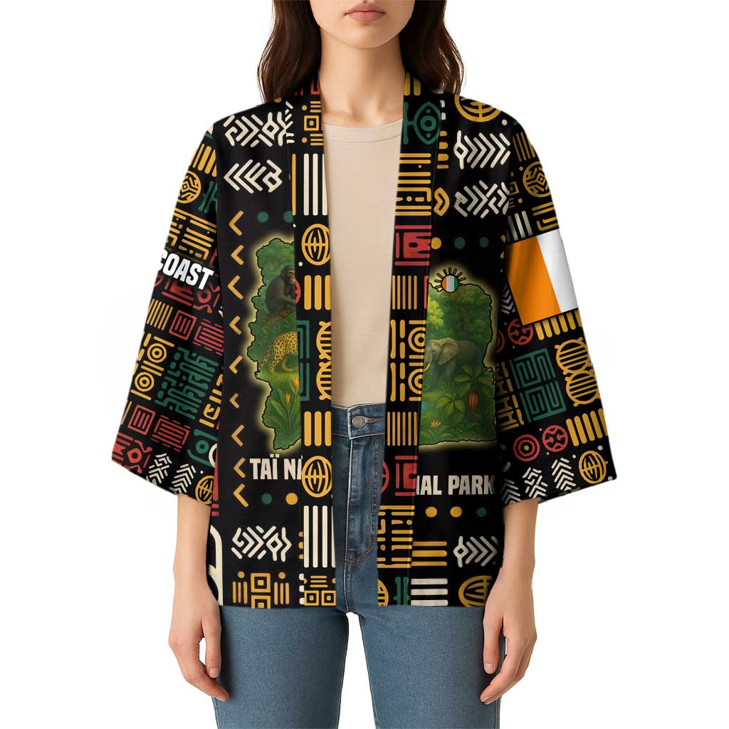 Ivory Coast Kimono with Taï National Park Wildlife Map Design - Wonder Print Shop