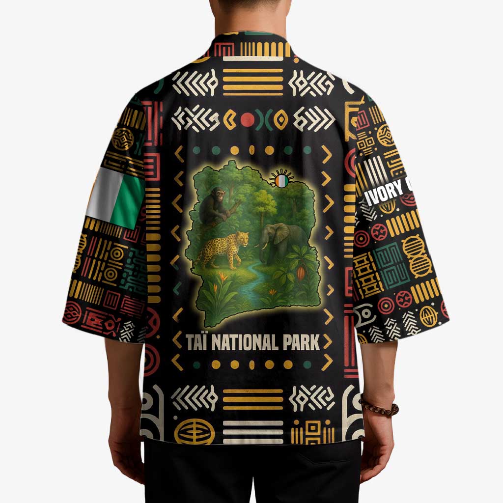Ivory Coast Kimono with Taï National Park Wildlife Map Design - Wonder Print Shop
