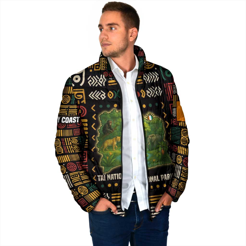 Padded jacket with multicolor map print, front zip and side pockets