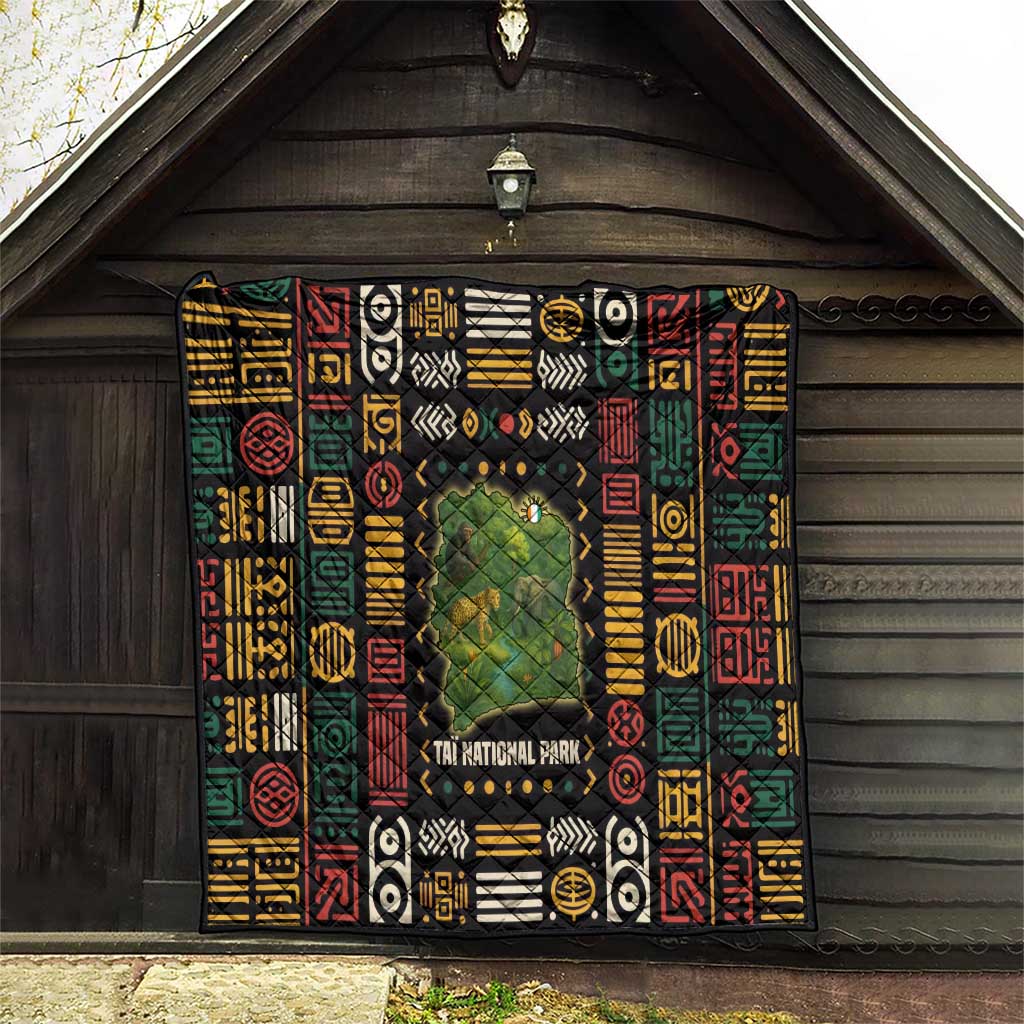 Ivory Coast Quilt with Taï National Park Wildlife Map Design - Wonder Print Shop