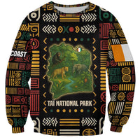 Unisex crewneck sweatshirt with multicolor wildlife map graphic, long sleeves