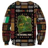 Multicolor sweatshirt with Taï National Park wildlife map graphic and Ivory Coast print