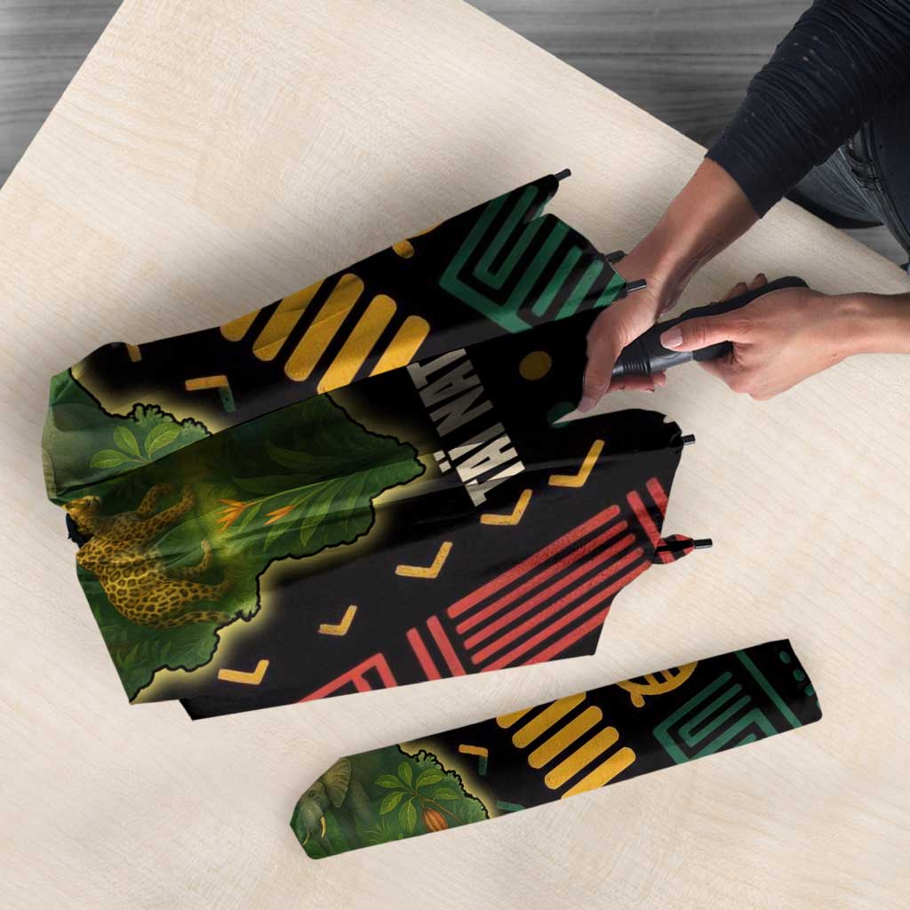 Folded umbrella with Ivory Coast Taï National Park wildlife map print