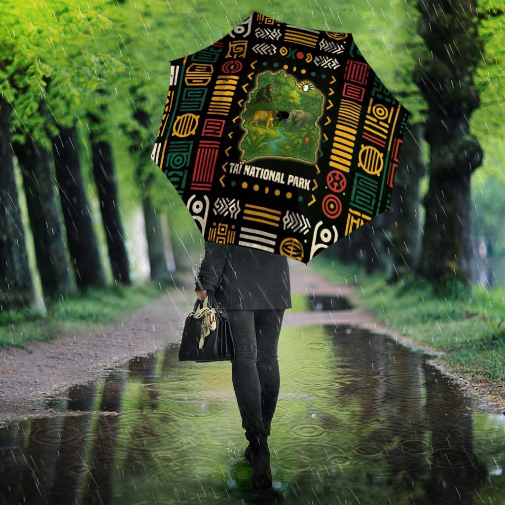 Multicolor umbrella with Taï National Park wildlife map design
