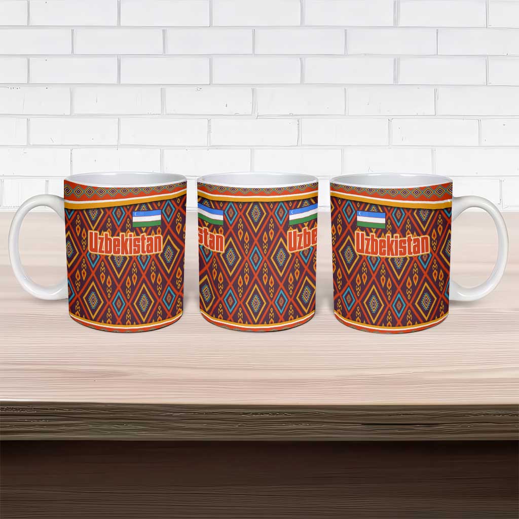 Uzbekistan Ceramic Mug with Traditional Geometric Motif Design - Wonder Print Shop