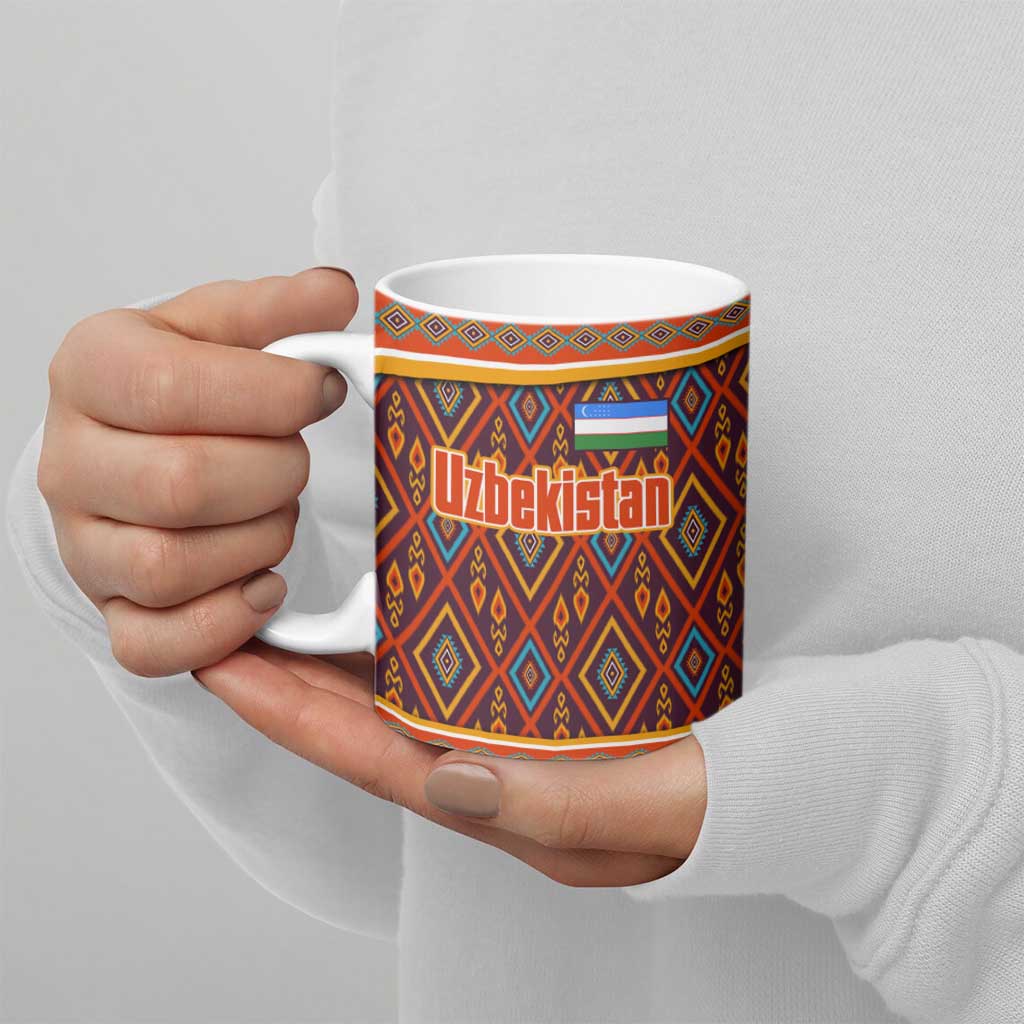 Uzbekistan Ceramic Mug with Traditional Geometric Motif Design - Wonder Print Shop