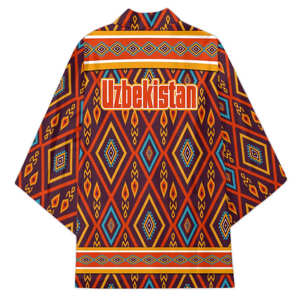 Multicolor kimono back with Uzbekistan graphic and geometric diamond motif pattern