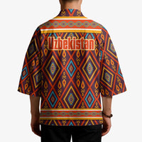 Multicolor kimono back with Uzbekistan graphic and geometric diamond motif panel