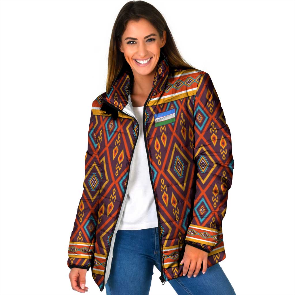 Uzbekistan Padded Jacket with Traditional Geometric Motif Design - Wonder Print Shop