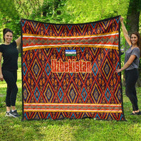 Multicolor Uzbekistan quilt with diamond pattern, border stripes, and centered flag