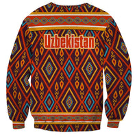 Unisex sweatshirt with back Uzbekistan wordmark and multicolor geometric diamond pattern