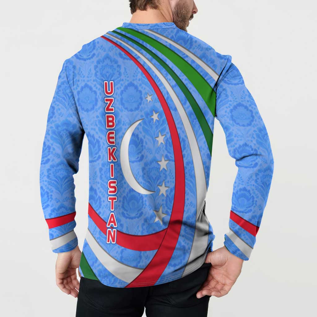 Uzbekistan Button Sweatshirt with Crescent Star and Ornamental Swirl Design - Wonder Print Shop