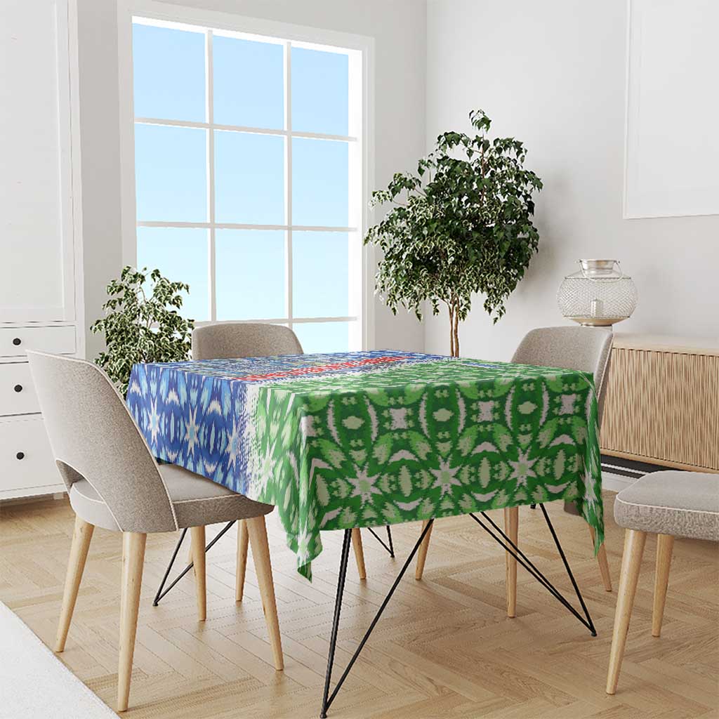 Uzbekistan Tablecloth with Ikat Pattern and National Coat of Arms Design - Wonder Print Shop