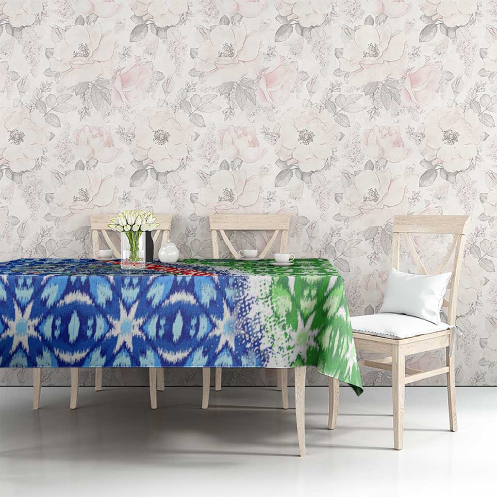 Uzbekistan Tablecloth with Ikat Pattern and National Coat of Arms Design - Wonder Print Shop